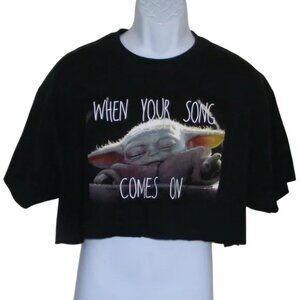 MANDALORIAN Baby Grogu Cropped Tee, XL, Short Black, Yoda